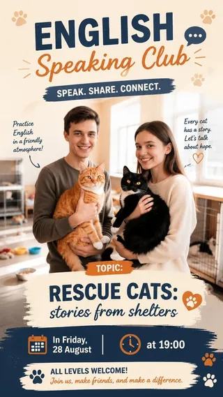 Прошедшее событие: Разговорный клуб английского языка. Rescue cats: stories from the shelters