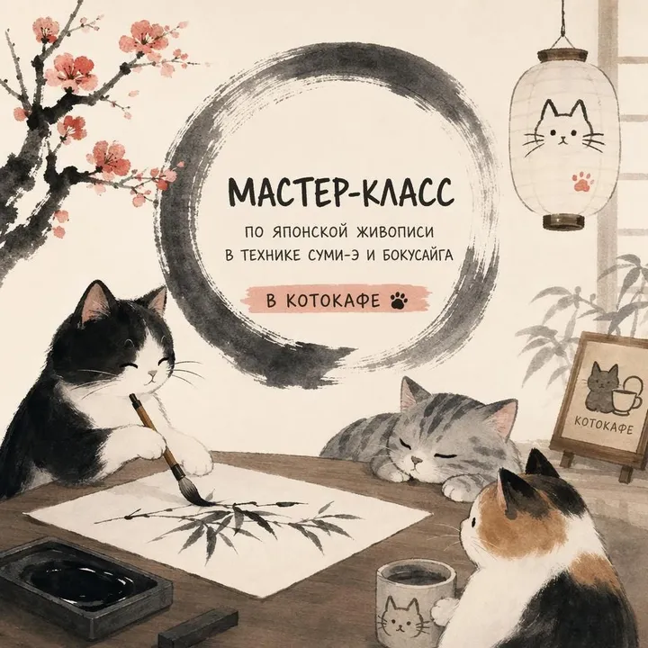 Мероприятие: Мастер-класс по японской живописи в технике суми-э и бокусайга - тыквы и коты