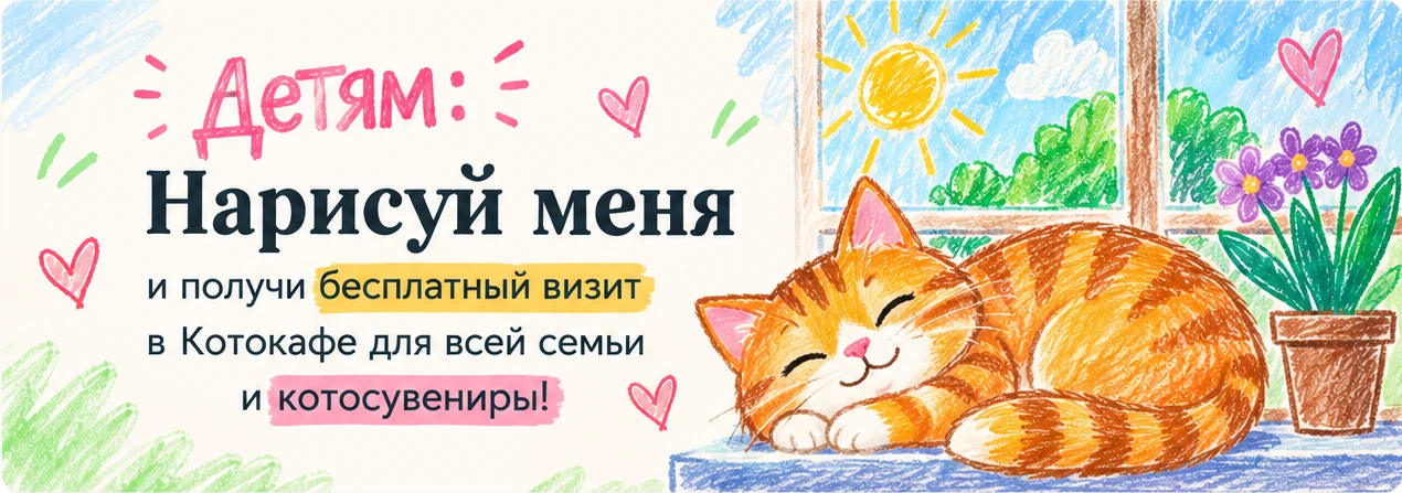 Конкурс детских рисунков: нарисуй котика и получи бесплатный визит в Котокафе для всей семьи